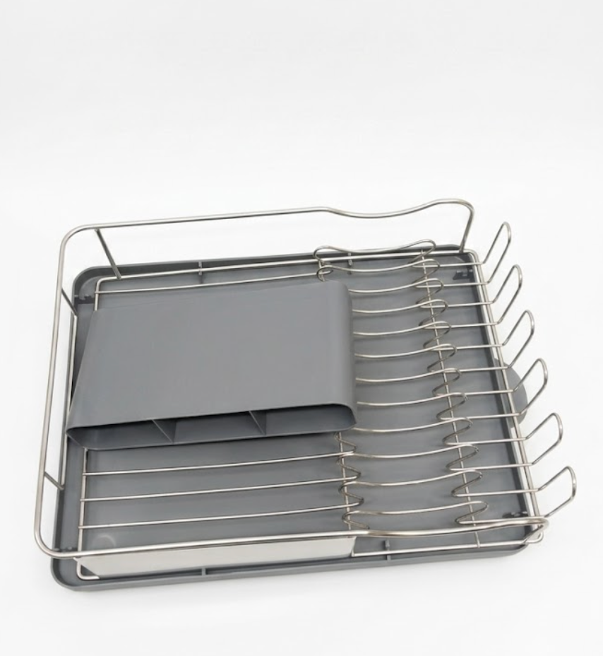 Dish Rack, Large Capacity, Dish Drying Rack with Cutlery Holder, Removable Drip Tray, Cup Holder, Compact Kitchen Drainers for Countertop, Grey