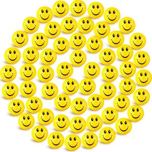 Skylety 100 Pieces Mini Smile Face Stress Balls Funny Stresbe Happy Foam Soft Colored Smile Toys for Adults 1.2 Inch Relief Balls for Anxiety (Yellow)