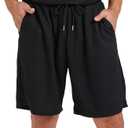 TUVEKE Men's Polo Shirt and Shorts Set Casual Waffle Knit Tracksuit Set for Men Summer Outfits 2 Piece Short Set (Black, L)