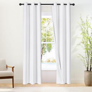 NICETOWN White Blackout Curtains W52 x L84 2 Panels, Grommet Full Blackout Window Treatments Heat Blocking for Bedroom/Living Room, 100% Blackout White