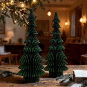 Large 20 Inch Green Paper Christmas Tree, 2 Pcs Honeycomb Trees Christmas Decorations with Magnetic Closure, Reusable Paper Trees for Holiday Table Centerpieces and Mantel
