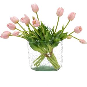 DUYONE 15pcs Artificial Tulips Flowers,Latex Bouquet, Fake Tulips for Office Wedding Party Home Kitchen Garden Decoration(Light Pink,15pcs)