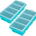 Silicone Freezer Tray With Lid - Soup Freezer Container molds - Large Ice Cube Tray- makes 8 perfect 1 cup portions cubes, 2-Pack Freezer Storage Food Soups & Meal Prep - Oven & Dishwasher -Safe