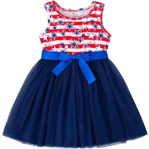 Magic Park 1-6Y Baby 4th of July Dress Toddler Independence Day Dresses Girl Patriotic Outfits Star Stripe A-line Tulle Skirt(Red White Blue Sleeveless, 1-2T)