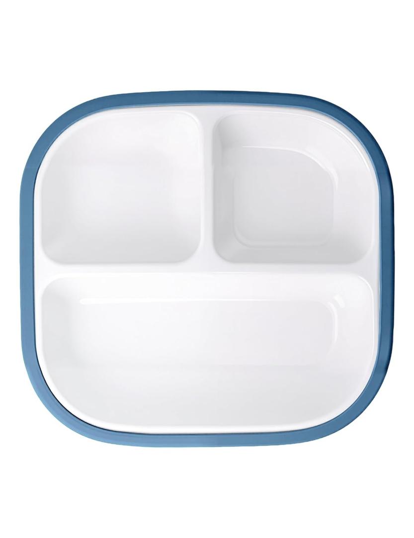 BABELIO 8'' Toddler Porcelain Plates with Silicone Suction Sleeves, Lead & BPA Free, Divided, Microwave & Dishwasher Safe, Stay Put, Suitable for Kids/Babies, Blue
