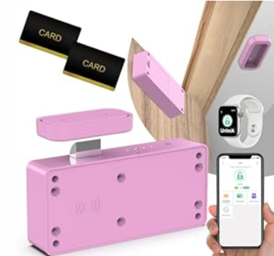 Eseesmart Smart Cabinet Lock, Hidden RFID Keyless Electronic Bluetooth Drawer Locks, Baby Proofing Child Safety Cabinet Locks for Liquor Cabinet Locker Drawer Cupboard Desk Dresser Adults (Pink)
