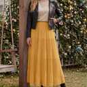 Women's Chiffon Pleated Maxi Skirt Elastic High Waisted Boho A-Line Fall Flowy White Long Skirts with Lining (Yellow, M)