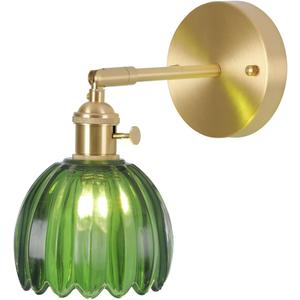 Vintage Wall Sconces  Green Tulip Glass Lampshade, 180 Adjustable Brass Fixture, Hardwired Modern Lighting with Switch, Ideal for Bedside, Bedroom & Doorway, Retro-Chic Design, Flexible Angle