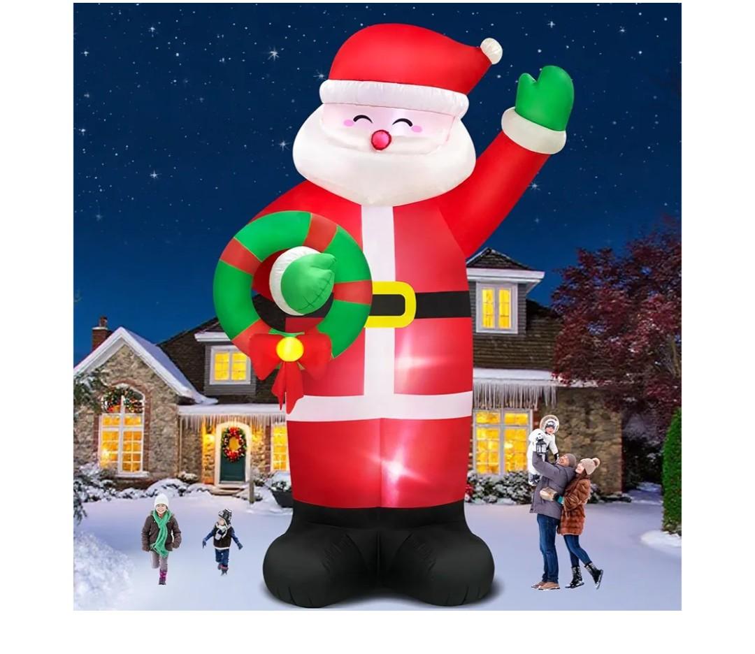 Danxilu 12 FT Giant Christmas Inflatable Santa Claus Outdoor Decorations Built-in LED Lights, Large Inflatable Santa Blow up Yard Decorations IP44 Waterproof Xmas Decor for Outside Lawn Holiday Party