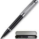 YUNCHUN Heavy Duty Black Ballpoint Pen, Luxury Ball Pen for Writing, Retractable Office Executive Bolgrafo for Work, Nice Gift Set for Men and Women, Black Ink Pen with Silver Checkered Pen Cap