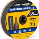 haisstronica 3:1 Heat Shrink Tubing, Shrink Ratio Adhesive Lined Marine Grade Heat Shrink Tube for Home, Automotive and Industrial (Black) 65FT 1/4inch