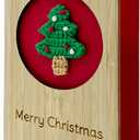 Della Stella Wooden Christmas Greeting Card, Handmade Christmas Card with Knitted Tree, Merry Christmas Card For Friends, Family