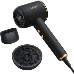 CONFU Diffuser Blow Hair Dryer - 420 Million Plasma Blowdryers for Curly/Fine/Thick/Frizzy Hair - Professional 1600 Watt Ionic Hairdryers Handheld Lightweight (Black)