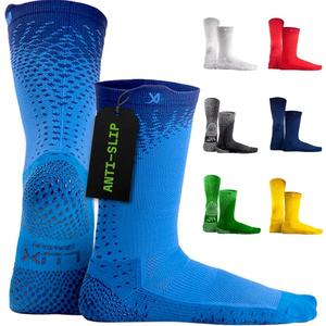 LUX Sports Thin Grip Socks for Cleat Sports - Moisture-Wicking Anti Slip Socks for Men & Women - Soccer, Football, Baseball (One Size, Blue)