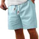 Comdecevis Men's Linen Shorts Casual Elastic Waist Drawstring Summer Beach Vacation Yoga Golf Shorts with Pockets (Blue, XL)