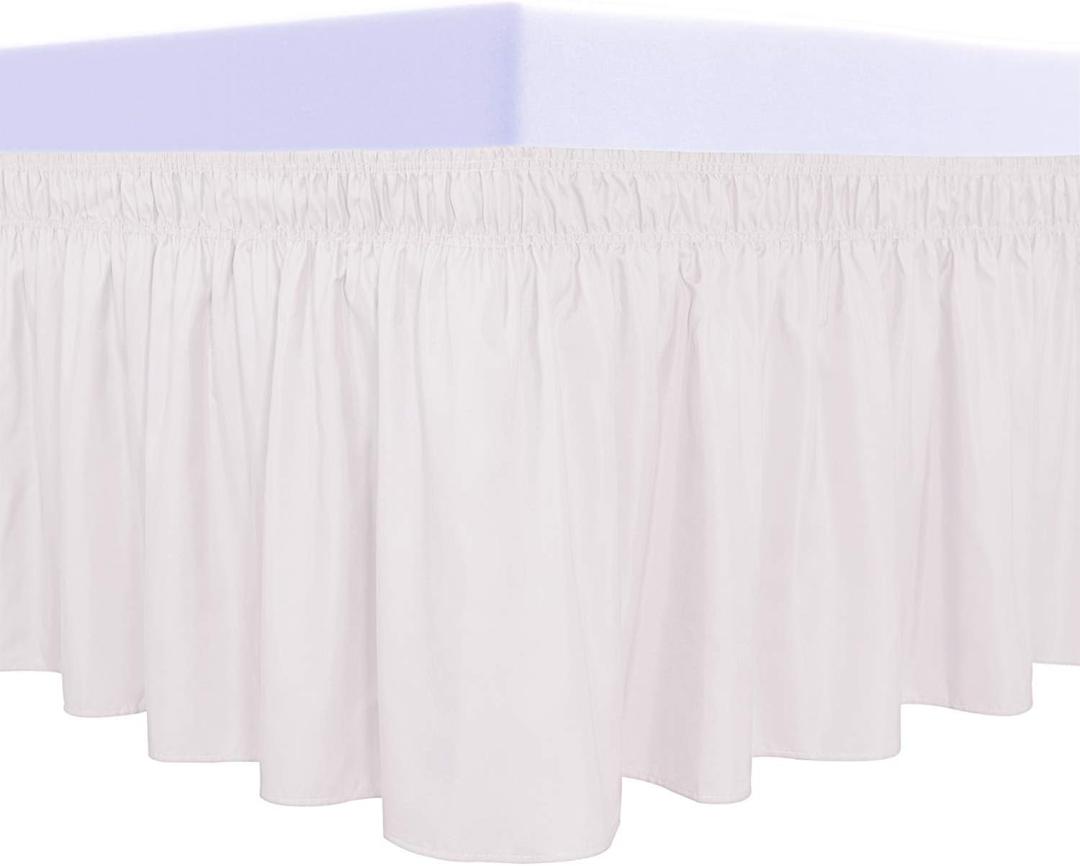 PureFit Wrap Around Ruffled Bed Skirt with Adjustable Elastic Belt - 14 Inch Drop Easy to Put On, Wrinkle Free Bedskirt Dust Ruffles, Bed Frame Cover for Queen, King and C-King Size Bed, Baby Pink