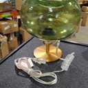 MAINDECO Mid Century Table Lamp,Vintage Glass Shade,3 Way Dimmable Desk Lamp, for Bedroom Living Room, Green Seeded Glass