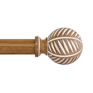 HTZON Wood Boho Curtain Rods for Windows:Wooden Farmhouse Decorative Curtain Rod for Bedroom Living Room,Heavy Duty Adjustable Rustic Bamboo Drapery Rods with Imitation Wood Grain Finials,Brown 36-88"