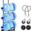 5 Gallon Water Bottle Jug Holder 3 Tier Movable Water Jug Dispenser Stand with 4 Wheels Heavy Duty Foldable Water Bottle Organizer Rack Cart with Lockable Casters for Living Room Office, Black