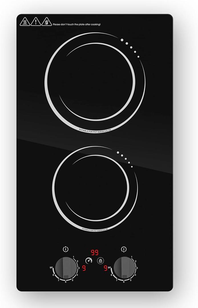 VBGK Double Induction Cooktop,110V 2300W 2 burner induction cooktop,2 burner Hot Plate Electric burner with LCD Touch Screen 9 Levels Settings Child Safety Lock & Timer