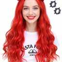 Long Curly Red Cosplay Wig with Earrings, Costume Wig for Halloween Party (Red for Adults)
