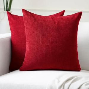 Encasa XO Thick Chenille Throw Pillow Covers Set of 2 | Scarlet Red - (24x24) (60x60 cm) | Decorative Accent Square Throw Pillow Cases for Couch, Home Decor, Sofa