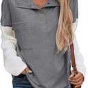 SHEWIN Fall Womens Oversized Sweatshirt Button Up Comfy Pullover Sweatshirt (Gray, XL)