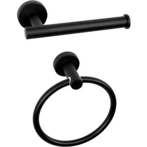 NearMoon 2 Pieces Bathroom Hardware Accessories, Towel Ring and Toilet Paper Holder- Stainless Steel Bath Towel Hanger and Hand Towel Holder, Wall Mounted (Matte Black)