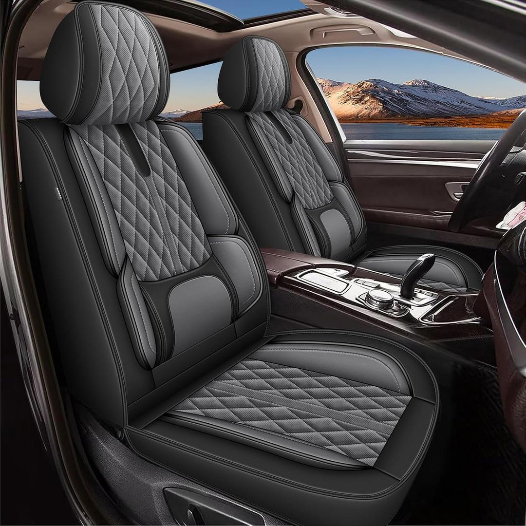YORKNEIC Seat Covers for Honda HR-V 2016-2025 2026: 5-Seats Breathable Leather Car Seat Covers Full Set - Compatible Airbag & with Lumbar Support (5-Seat Set, Black & Grey)