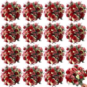 Geosar 16 Pcs Rose Artificial Flowers Fake Flowers Bouquet 21 Heads Silk Faux Floral Bundles with Stem for Home Bridal Wedding Arrangements Table Centerpieces Party Decor (Mixed Colors)