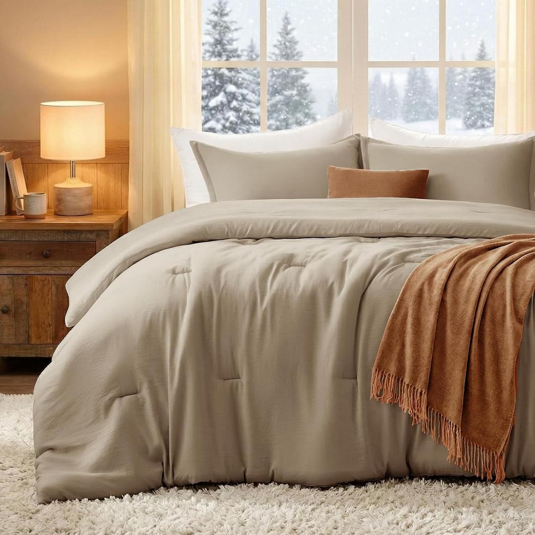 Quataly California King Comforter Set Taupebrown,3PCS Soft Lightweight Breathable Bedding Comforter Sets for All Season, Cal King(104''96'' Comforter & 2 Pillowcases)