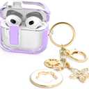 Cases for Cute Airpods 4 Case Cover Women, Clear Airpod 4 Case Lock iPods 4 Cases Hard Protective Air Pods iPods 4th Generation Cas with Bling Keychain for Apple Airpods 4 Gen 2024-Purpl