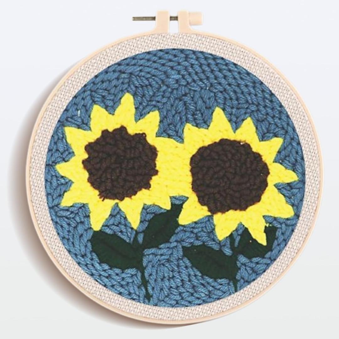 Amphol Punch Needle Kits for Adults Beginner, Sunflowers Punch Needle Embroidery Kit with Hoop, Instruction Guide, Great Gift Home Deocr - 20x20 cm (SCCX-1)