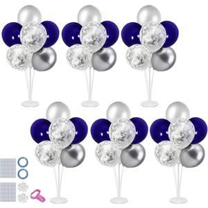 6 Set Balloon Stand with Blue and Silver Balloons Centerpiece Table Decorations Birthday Graduation Bridal Shower Wedding Anniversary Father's Day Retirement New Years Decorations 2025