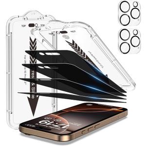 EZ-GLAZ- 4 Pack for iPhone 16 Pro Privacy Screen Protector [6.3"] With 2 Pack Camera Lens Protector, 9H+ Hardness 12FT Military Grade Shatterproof Scratch Resistant Durable Tempered Glass Film with Flawless Fit Kit