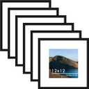 PEALSN 12x12 Picture Frame Set of 6, Display Pictures 8 x 8 with Mat or 12 x 12 without Mat for Wall Mounting Display, Photo Frames Collage for Wall Decor, Black.