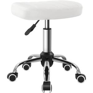 White Minimalist Square Swivel Stool with Wheel for Work SPA Shop Massage Height-Adjustable and Cost-Effective Rolling Stool Chair