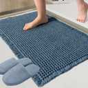 ZALL Blue Waffle Bath Mat,Super Absorbent Non Slip Bathroom Rug, 17x24inch, Machine Washable Ultra Soft Floor Mats