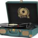 Vinyl Record Player Bluetooth Turntable 3-Speed Suitcase Portable Vintage Belt-Driven Record Player with Built-in Speakers RCA Line Out AUX in Headphone Jack Hunter Green