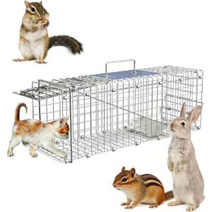 Live Animal Trap Cage Humane Collapsible Cat Trap Cage 1-Door Folding Skunk Traps for Catch and Release Small Raccoons Beavers Squirrel Groundhogs Cats Armadillos Skunks