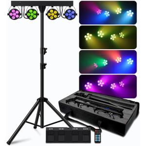 Telbum DJ Stage Lights with Stand, 240W RGBW LED Par Light, DMX, Wireless Footpedal, Remote Control, Sound-Activated Professional DJ Lighting Package for Gig Bar Wedding Party Show Church and Concerts