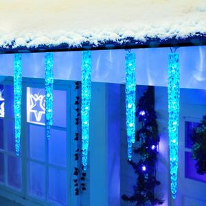 Minetom Icicle Lights Outdoor With Clips, 20ft 100 LED 20 Tubes Twinkling Crystal String Lights, Connectable Waterproof Hanging Christmas Lights Plug in for Eave Outdoor, Blue