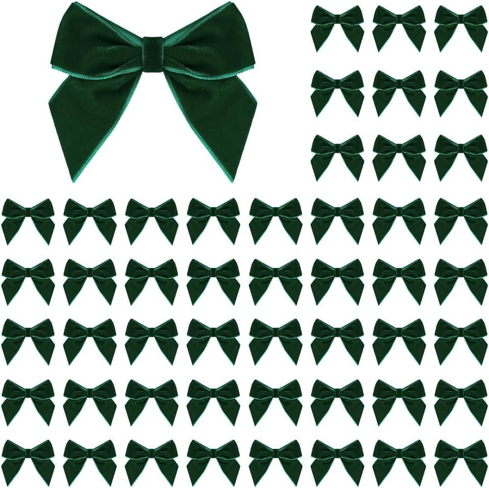 50 PCS Dark Green Velvet Bows for Christmas Tree, 2.75" Small Velvet Ribbon Bows for Gift Wrapping, Mini Bows for Crafts, Bow Decorations for Party Baby Shower Birthday Wedding (Dark Green, 50PCS)