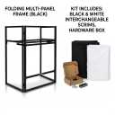 Portable DJ Booth 43"L x 20"W x 45"H, DJ Facade Booth with Black & White Scrims, Folding DJ Booth for Party, DJ Facade Table Booth with Cable Hole, Black Metal Frame + Carry Bag