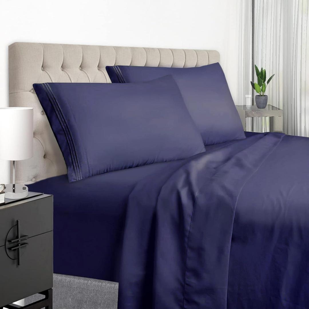 EaseHome Navy Blue Sheets Set Full Size Deep Pocket to 18 inches Mattress 4 Piece - Premium Bedding Sheets & Pillowcases Collection - Extra Soft
