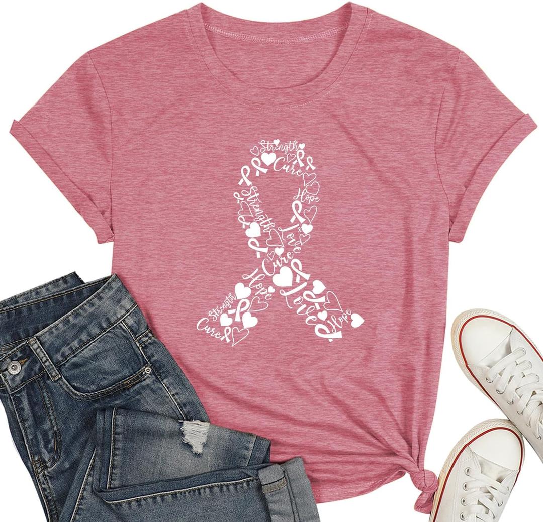 PQZ Breast Cancer Shirts for Women Cancer Awareness Tee Womens Butterfly Tee Shirt Cancer Survivor Tops (XXL)