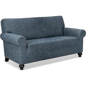 URBANLIFE 1-Piece Stretch Sofa Slipcovers for 2 Cushion Loveseat Couch, Super Stretch Non-Slip Sofa Cover with Elastic Bottom, Machine Washable Furniture Protector for Kids & Pets, Dusk Blue Gray