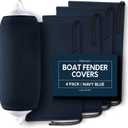 Boat Fender Covers | Black & Navy Blue | 1, 2 & 4-Pack | Polyester (4-Pack, Navy Blue, 10 x 26)