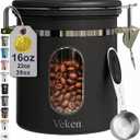 Veken Coffee Canister with Window, Family Choice Awards Winner, Airtight Stainless Steel Home Kitchen Food Storage Container with Lids for Grounds, Beans, Tea, Flour,Cereal,Sugar Jars,Scoop,16OZ,Black