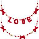 WDS WONDROUS 50 Inch Valentine Felt Garland with Red Love Letters, Pom Pom Hearts Banner for Wedding Party Decor, Romantic Hanging Decoration for Home Anniversary Celebration